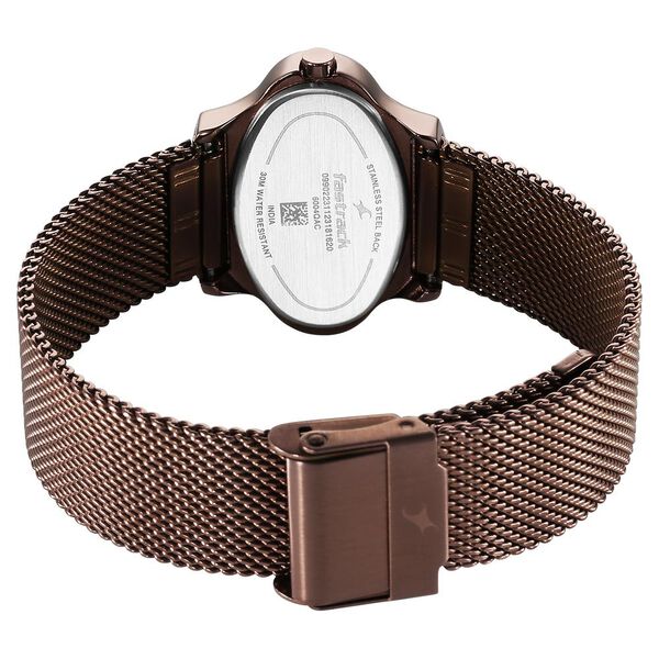 Fastrack Pulse Quartz Analog White Dial Brown Stainless Steel Strap Watch For Girls - image number 5