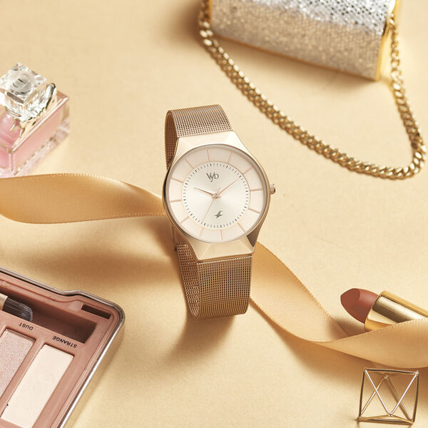 Fastrack Vyb Successor Quartz Analog Rose Gold Dial Stainless Steel Strap Watch for Girls - image number 2