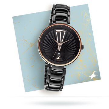 Fastrack Ruffles Quartz Analog with Date Black Dial Stainless Steel Strap Watch for Girls