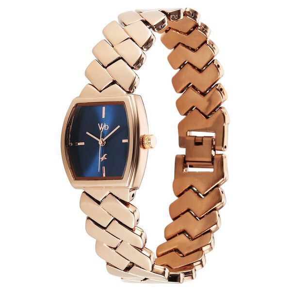 Vyb Showstopper By Fastrack Quartz Analog Blue Dial Rose Gold Metal Strap Watch For Girls - image number 2