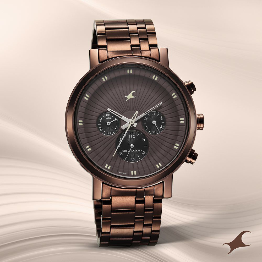 Fastrack Kronos Multifunction Brown Dial Stainless Steel Strap