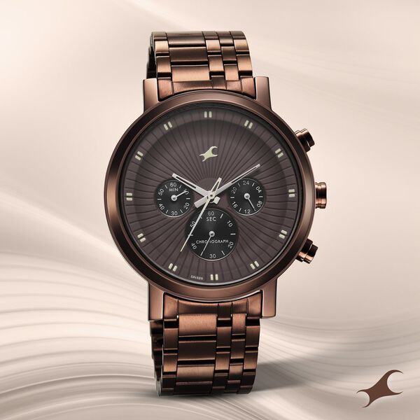 Fastrack Kronos Multifunction Brown Dial Stainless Steel Strap Watch for Guys - image number 3