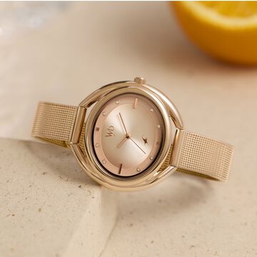 Fastrack Vyb Halo Quartz Analog Rose Gold Dial Metal Strap Watch For Girls