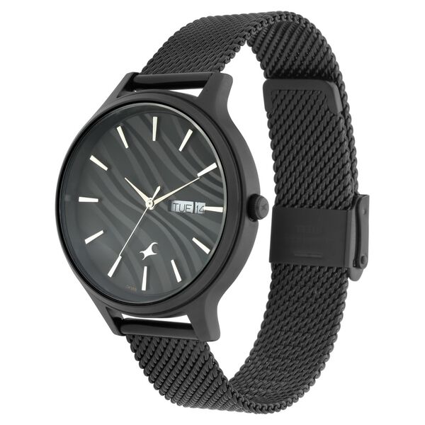Fastrack Ruffles Quartz Analog with Day and Date Black Dial Stainless Steel Strap Watch for Girls - image number 3