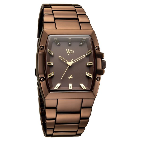Vyb Challenger By Fastrack Quartz Analog Brown Dial Brown Metal Strap Watch For Guys - image number 2
