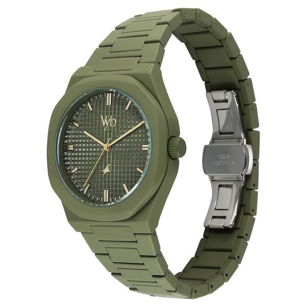 Vyb Hustler By Fastrack Quartz Analog Green Dial Metal Strap Watch For Guys - image number 3