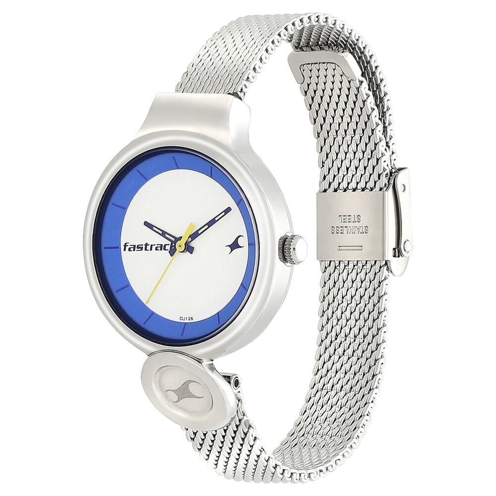Fastrack Denim Quartz Analog White Dial Stainless Steel Strap Watch for Girls