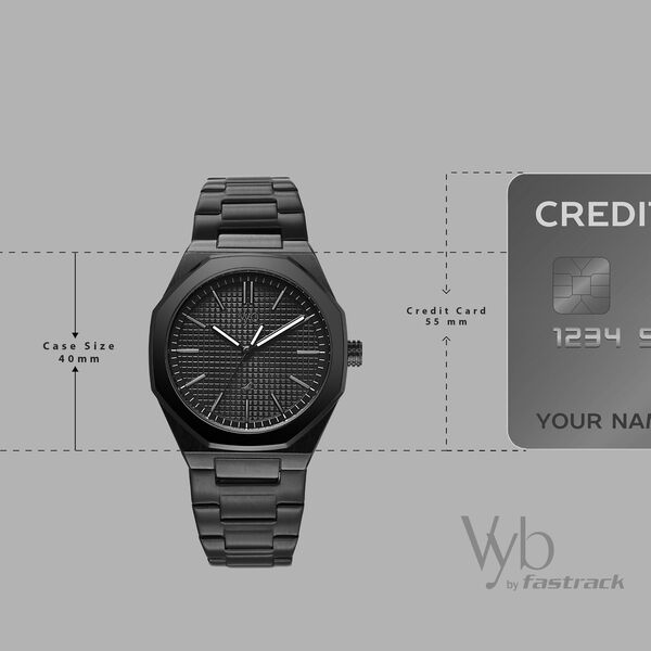 Vyb Challenger By Fastrack Quartz Analog Black Dial Black Stainless Steel Strap Watch For Guys - image number 3