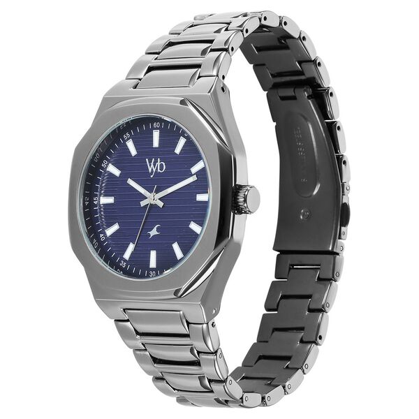 Fastrack Vyb Limitless Quartz Analog Blue Dial Grey Color Metal Strap Watch For Guys - image number 3