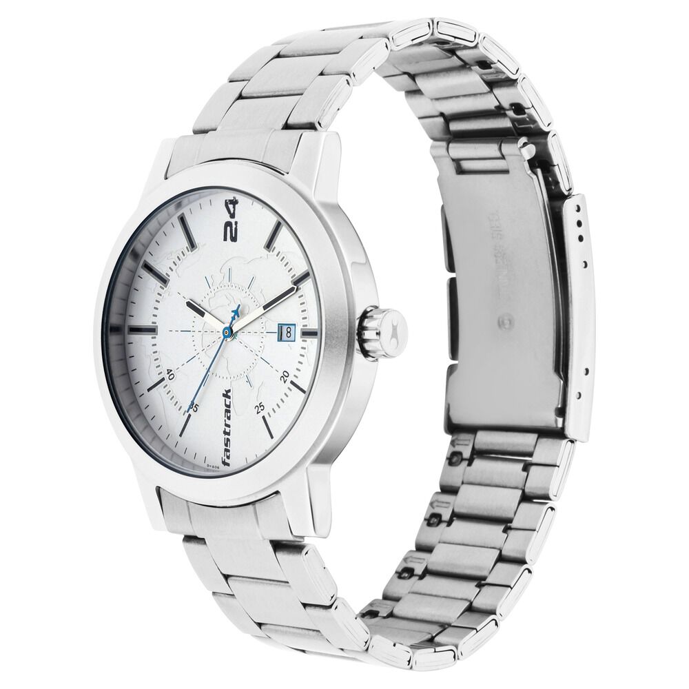 Fastrack Tripster Quartz Analog with Date White Dial Stainless Steel Strap Watch for Guys