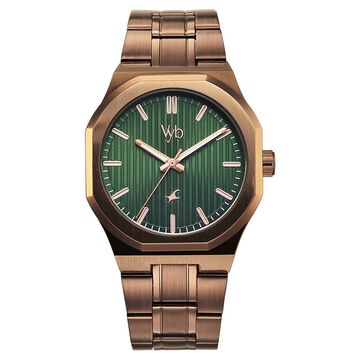 Vyb Pioneer By Fastrack Quartz Analog Green Dial Brown Stainless Steel Strap Watch For Guys