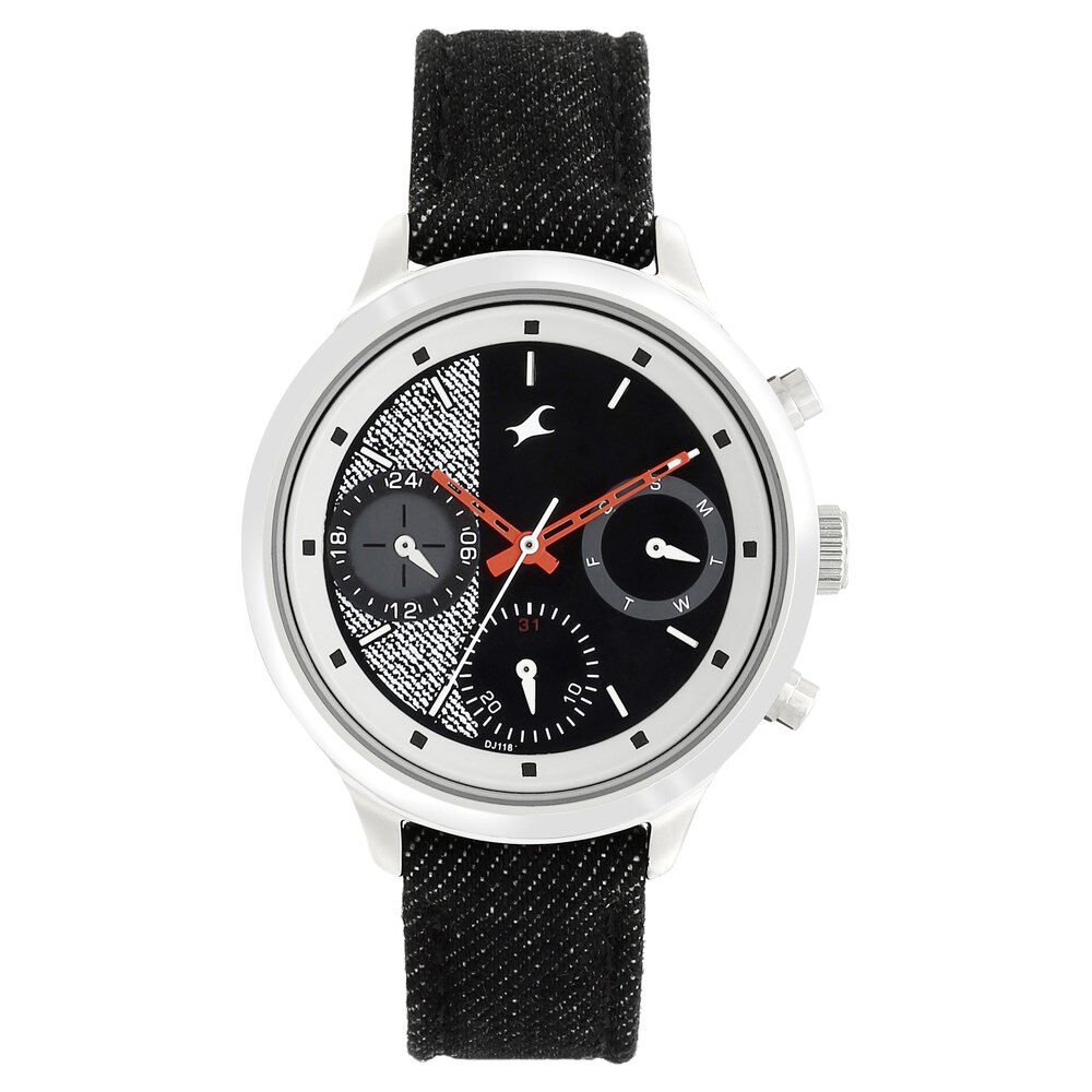 Fastrack Denim Quartz Multifunction Black Dial Denim Strap Watch