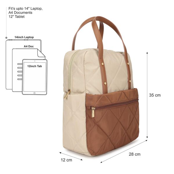 Quilted carry laptop backpack- beige - image number 2