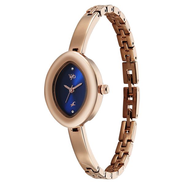 Vyb Luna By Fastrack Quartz Analog Blue Dial Rose Gold Metal Strap Watch For Girls - image number 2