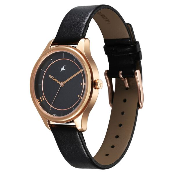 Fastrack Stunners Quartz Analog Black Dial Black Leather Strap Watch For Girls - image number 2