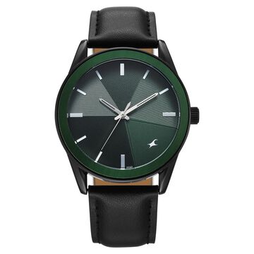 Fastrack Stunners Quartz Analog Green Dial Black Leather Strap Watch For Guys