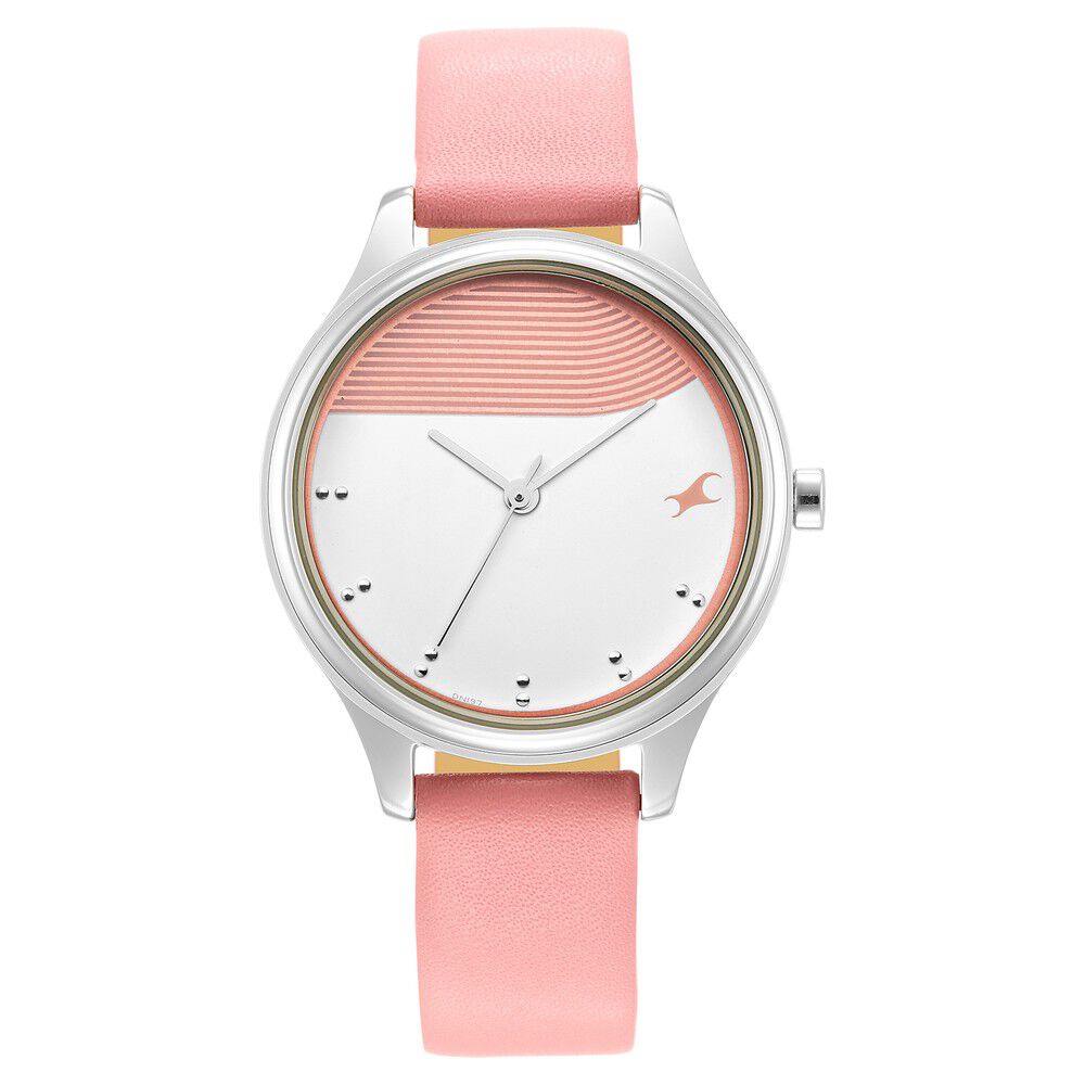 Fastrack Stunners Quartz Analog Pink Dial Leather Strap Watch for