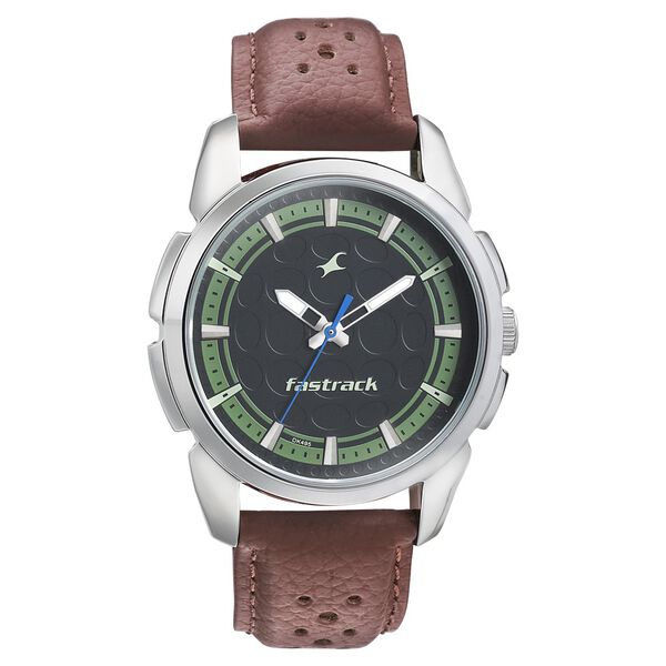 Fastrack Sunburn Quartz Analog Black Dial Leather Strap Watch for Guys - image number 1