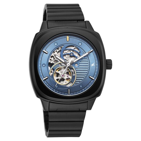 Fastrack Automatics Collection Blue Dial Black Stainless Steel Strap Watch For Guys - image number 1