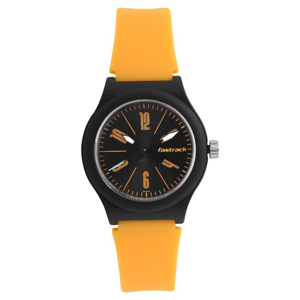 Fastrack black online and yellow watch