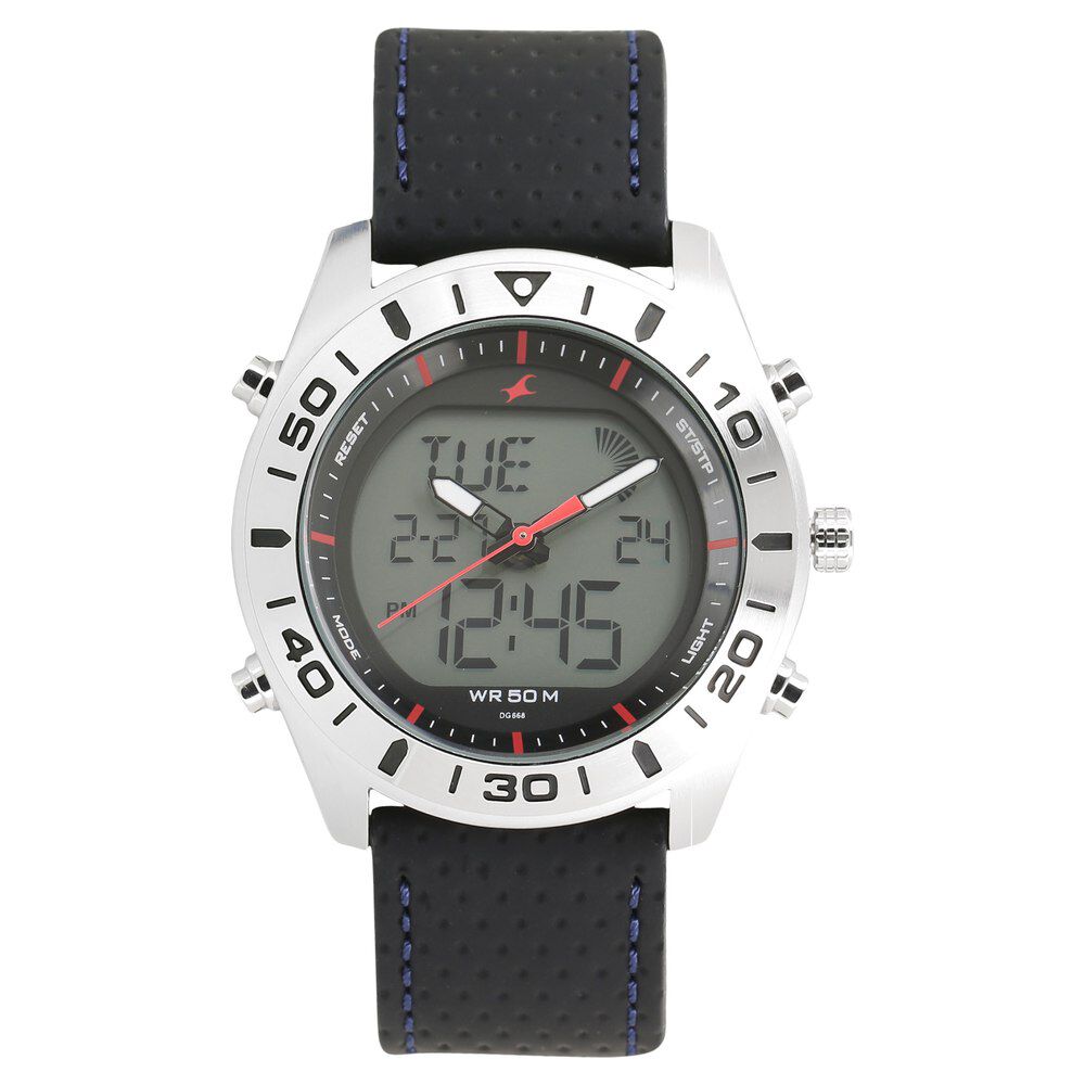 Buy Online Fastrack Quartz Analog Digital Red Dial Leather Strap Watch for Guys nl38034sl03 Fastrack