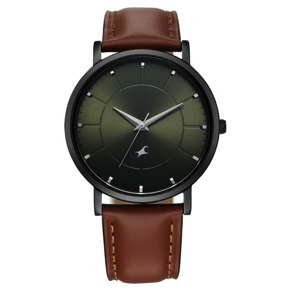 Fastrack Stunners X Quartz Analog Green Dial Leather Strap Watch For Guys - image number 0