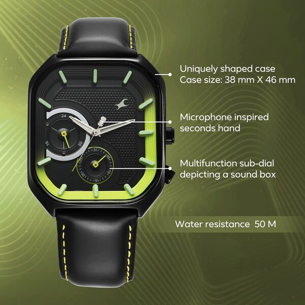 Fastrack Groove Multifunction Black Dial Guy's Leather Strap Watch with Lume indices - image number 2
