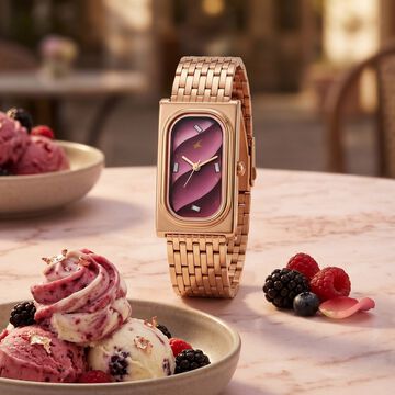 Fastrack Gelato rosegold analog bracelet watch with Plum dial for Girls