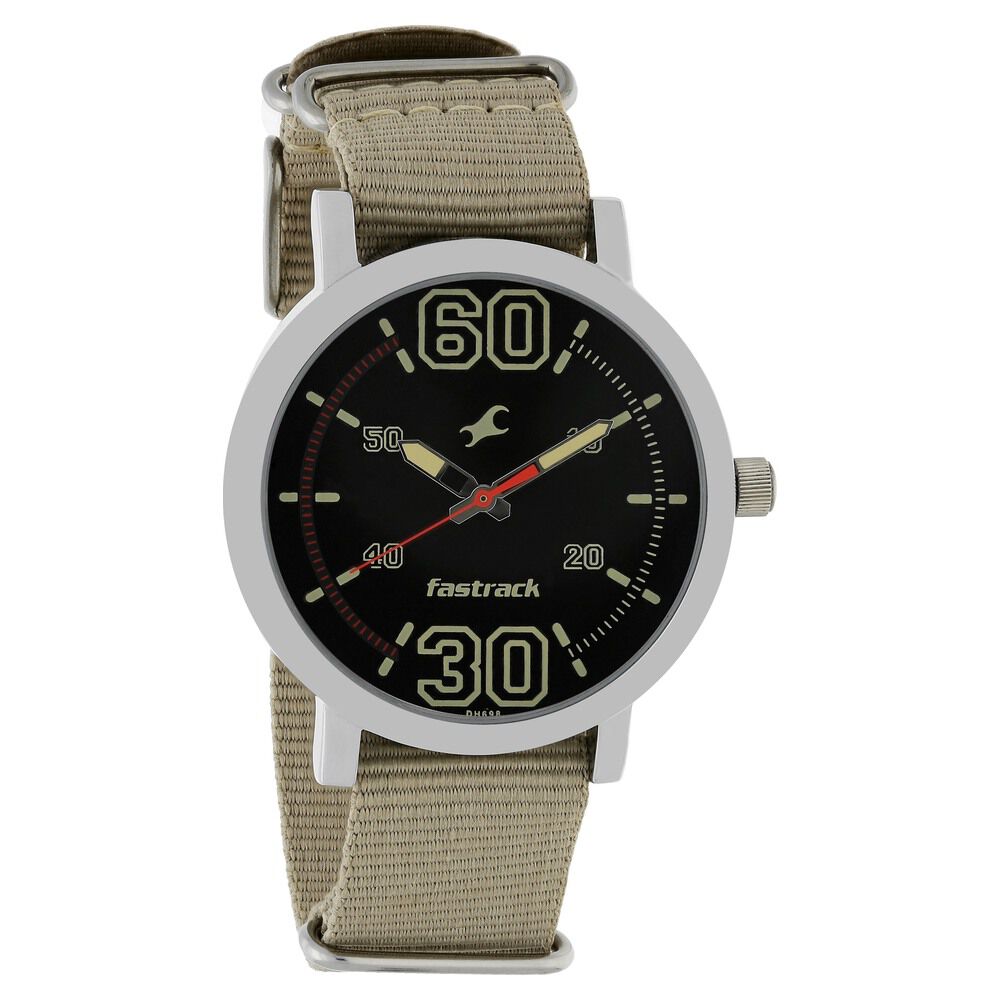 Fastrack Fundamentals Quartz Analog Black Dial Plastic Strap Watch for Guys