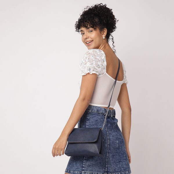 Fastrack Classic Envelope Sling Bag for Women | Stylish Crossbody Bag for Girls, Ladies, Women | Structured Handbag Made of High-Quality Faux Leather (Blue)� - image number 8