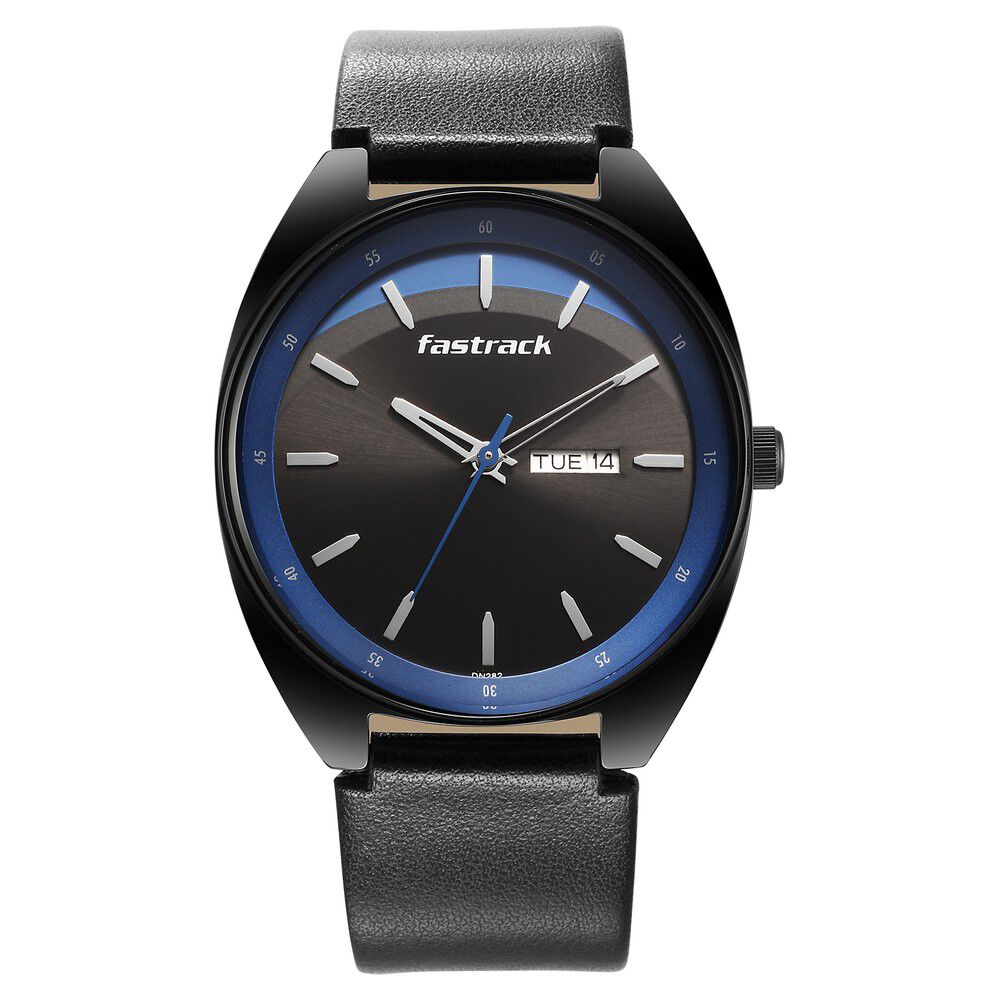 Fastrack men's black dial top watch with leather strap