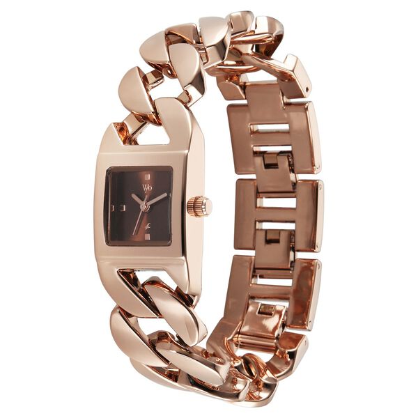 Vyb Runway By Fastrack Quartz Analog Brown Dial Rose Gold Metal Strap Watch For Girls - image number 2