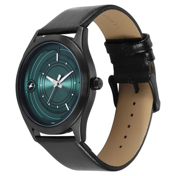 Fastrack Groove Quartz Analog Green Dial Black Leather Strap Watch For Guys - image number 2
