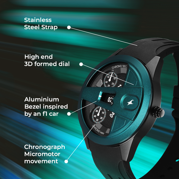 Fastrack Overdrive Chronograph Micromotor Black Dial Black Silicone Strap Watch For Guys - image number 1