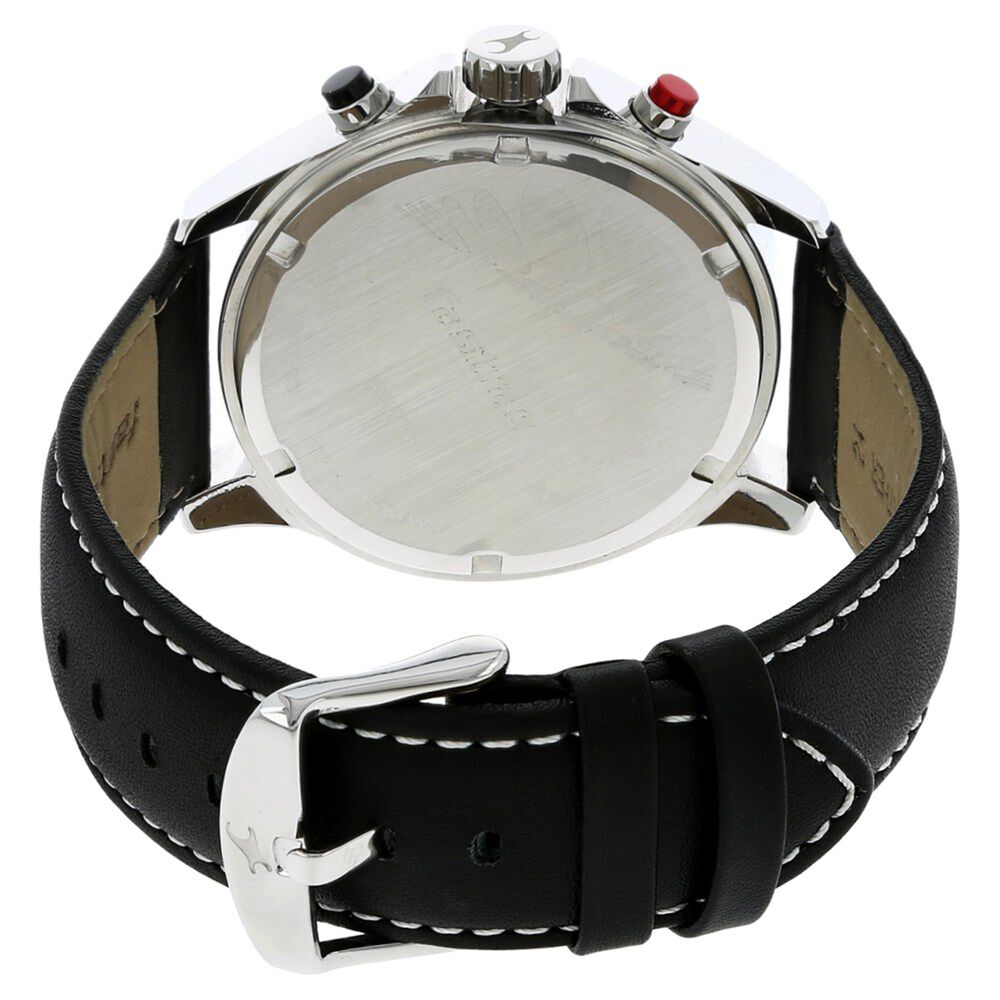 Fastrack Big Time Quartz Chronograph Black Dial Leather Strap