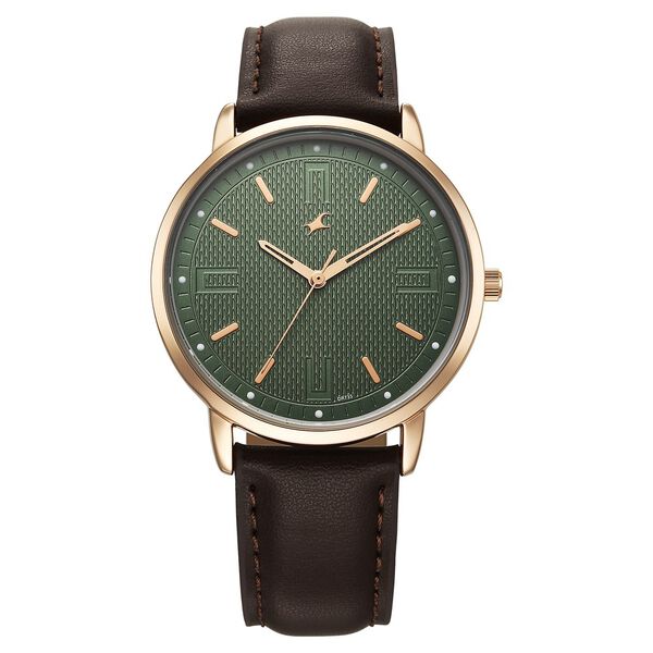 Fastrack Stunners X Quartz Analog Green Dial Leather Strap Watch For Guys - image number 0