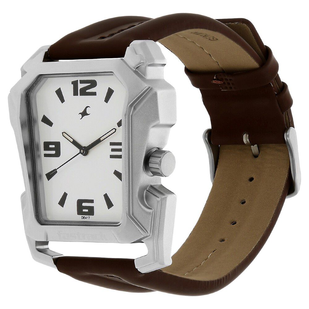Fastrack Quartz Analog White Dial Leather Strap Watch for Guys