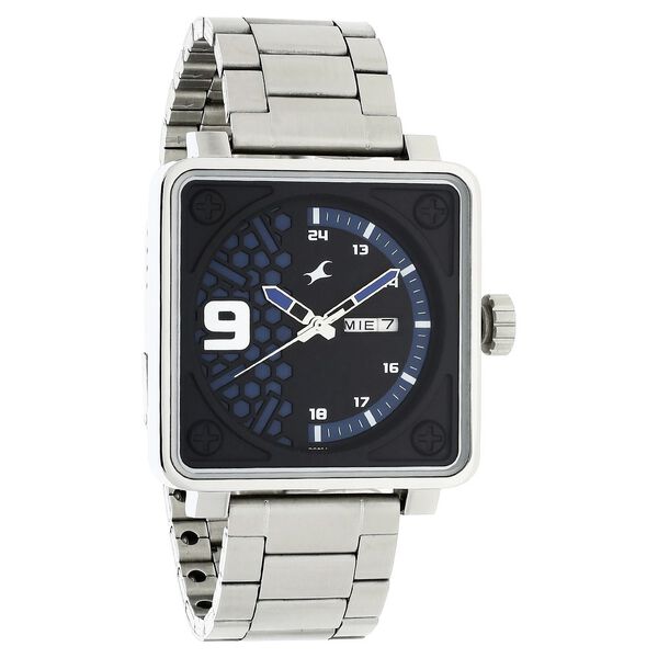 Fastrack Loopholes Quartz Analog with Day and Date Blue Dial Stainless Steel Strap Watch for Guys - image number 1