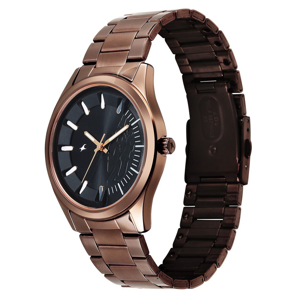 Buy Online Fastrack Wild Quartz Analog Black Dial Brown Metal