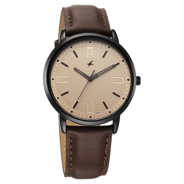 Fastrack Stunners X Quartz Analog Beige Dial Leather Strap Watch For Guys - image number 1