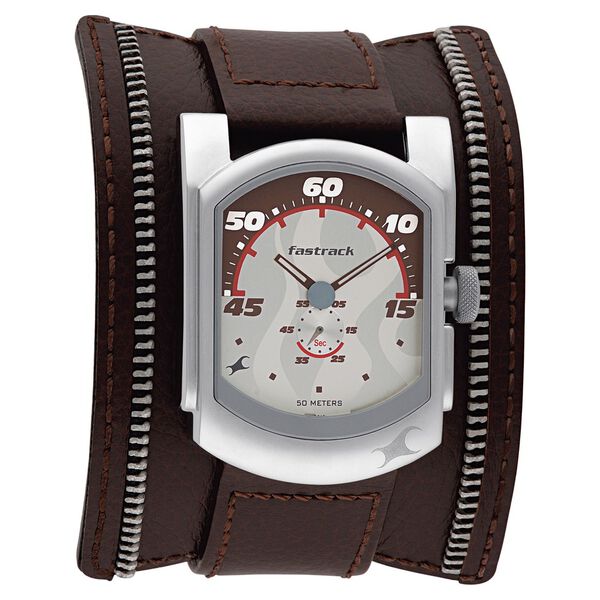 Fastrack Quartz Analog Silver Dial Leather Strap Watch for Guys - image number 0