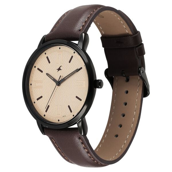 Fastrack Stunners X Quartz Analog Beige Dial Leather Strap Watch For Guys - image number 2