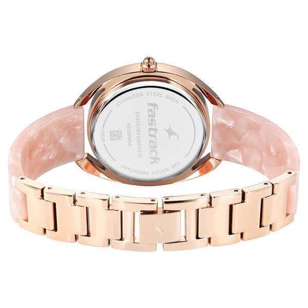 Fastrack Younique Quartz Analog Pink Color Mother Of Pearl Dial Acetate And Metal Strap Watch For Girls - image number 5