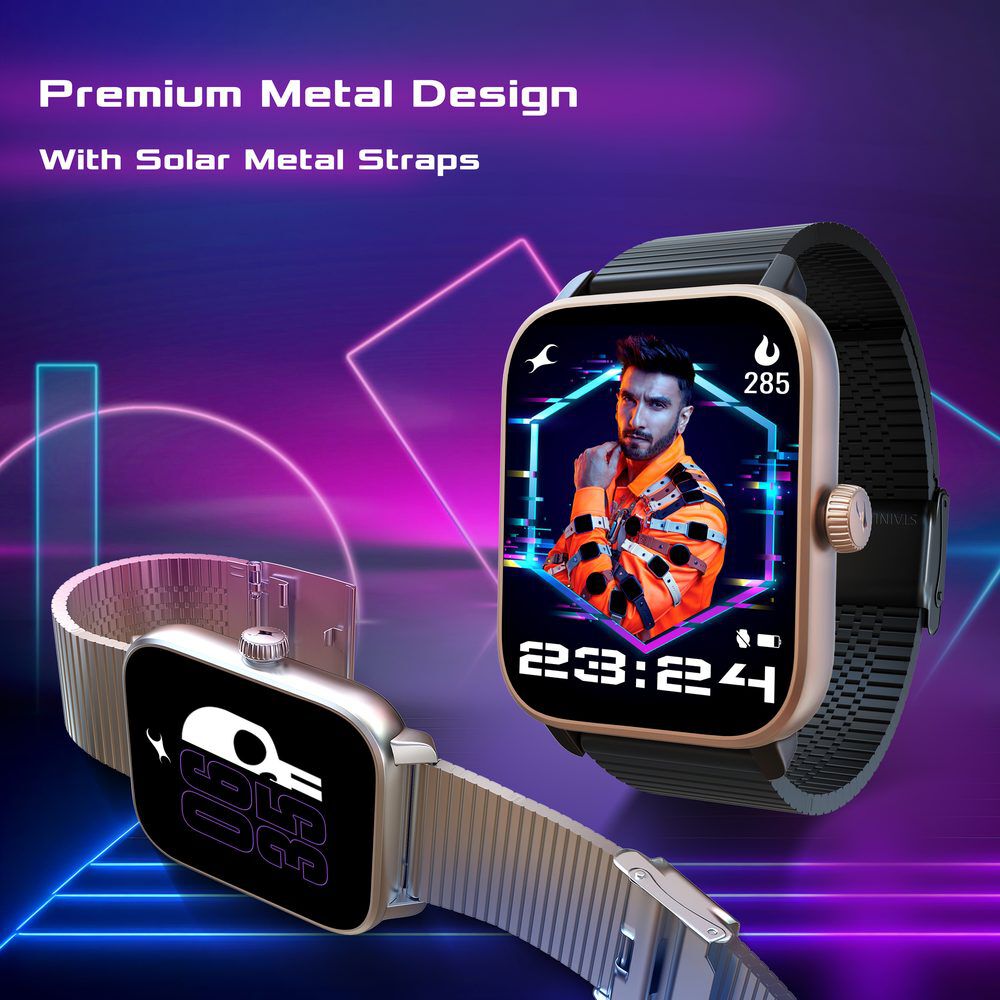 Buy Online Fastrack Phantom with 4.69 CM Super HD Display Functional Crown BT Calling Premium Black Solar Metal Smartwatch for Unisex 38103am02 Fastrack