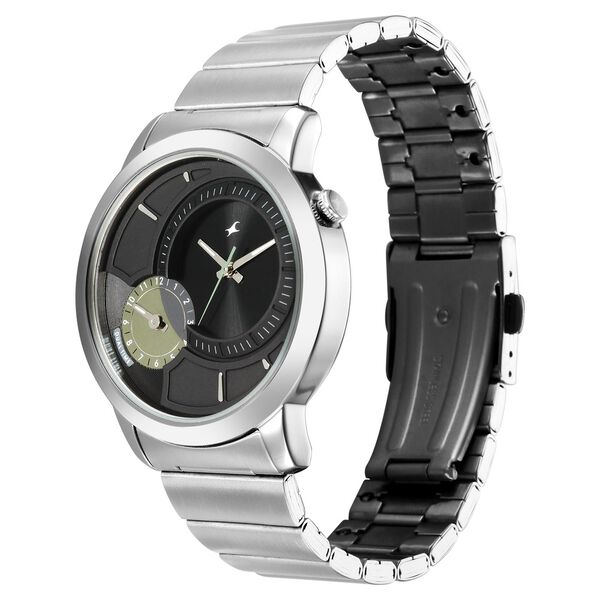Fastrack Pulse IV Dual Time Watch for Men with Black Sunray Dial & Silver Metal Strap - image number 2