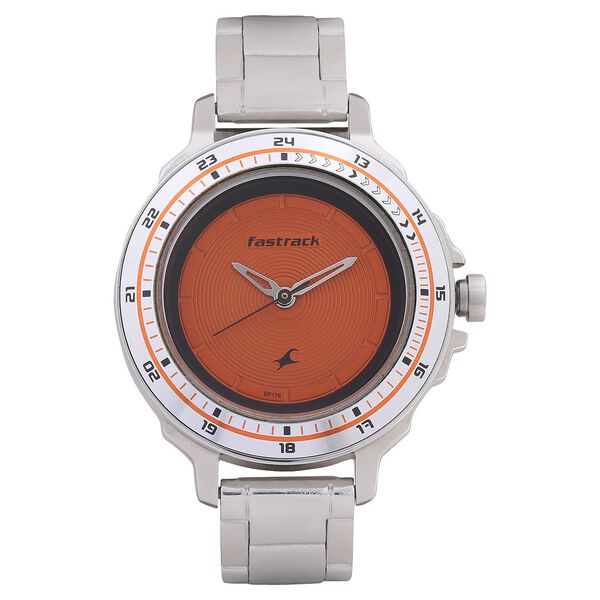 Fastrack Quartz Analog Orange Dial Stainless Steel Strap Watch for Girls - image number 0