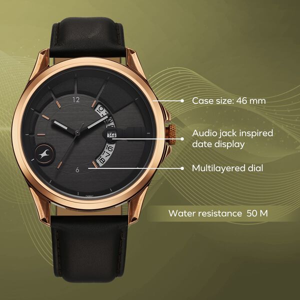 Fastrack Groove Quartz Analog with Date Grey Dial Black Leather Strap Watch For Guys - image number 2
