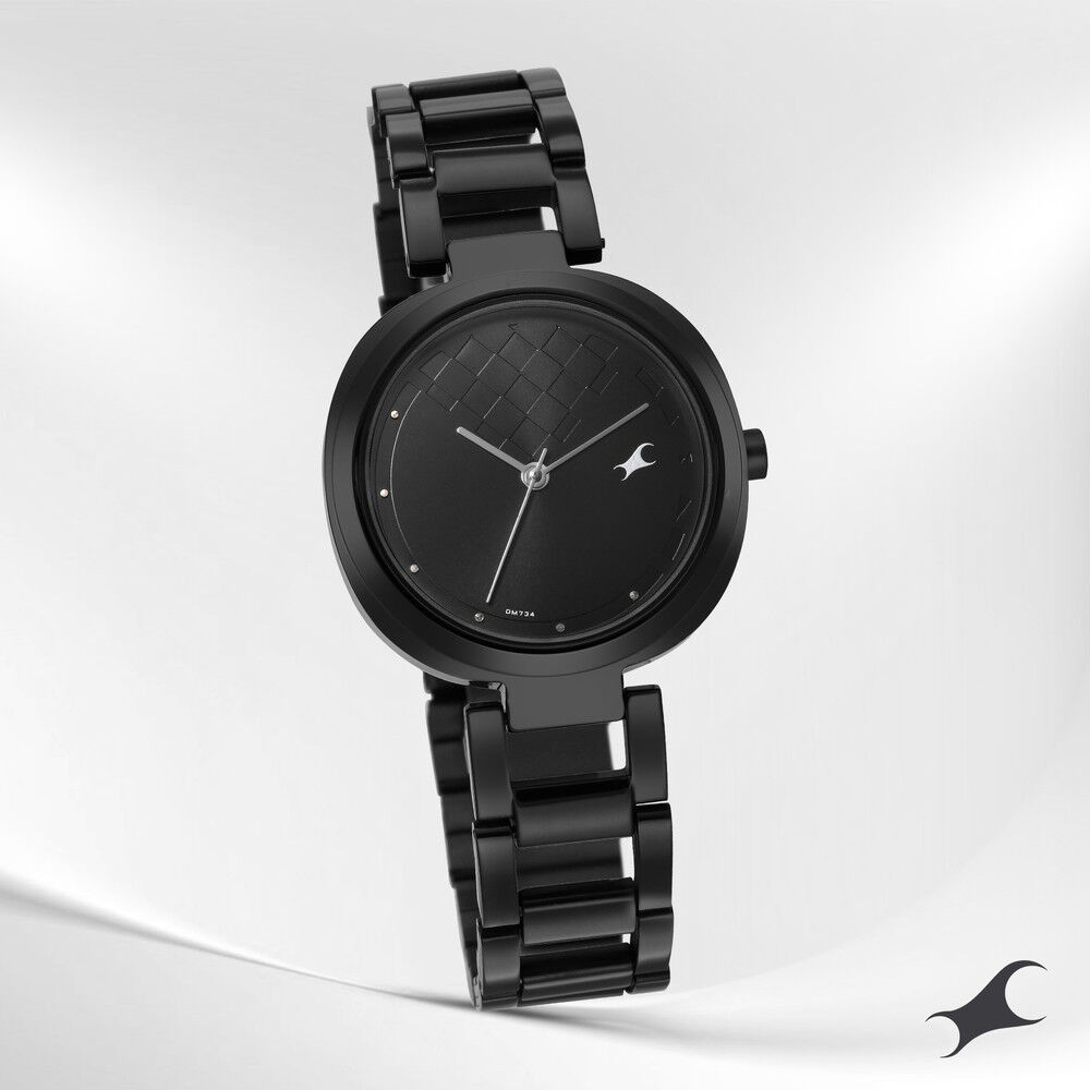 Fastrack Stunners Quartz Analog Black Dial Stainless Steel Strap