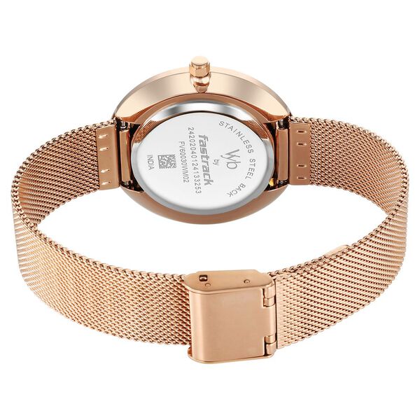 Fastrack Vyb Iconique Quartz Analog Black Dial Rose Gold Metal Strap Watch For Women - image number 4