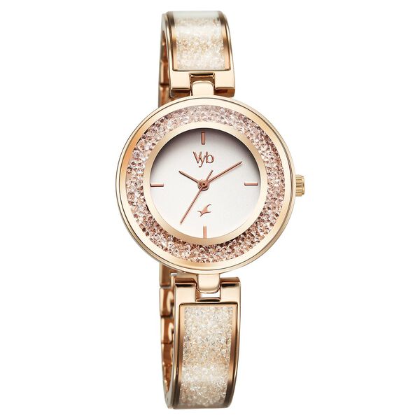 Fastrack Vyb Starlet Quartz Analog White Dial Rose Gold Color Metal Strap Watch For Girls - image number 2